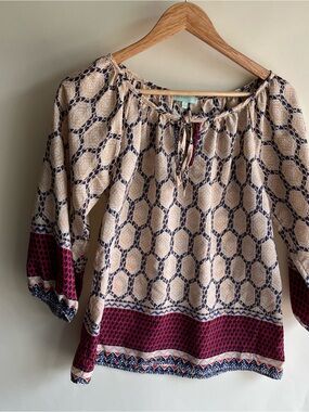 Jemma Peasant Blouse Sz Sm Women’s EUC Tie Neck Colorful